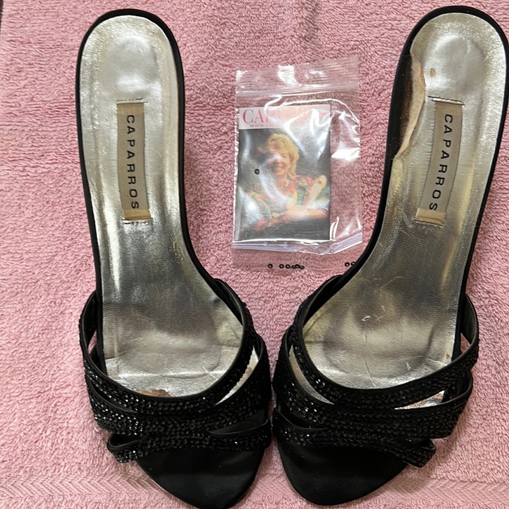 Caparros Black Beaded Mule Heels